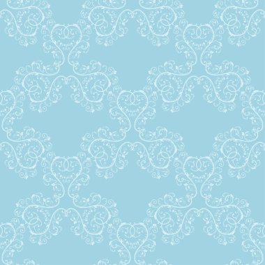 Mavi zemin üzerine beyaz çiçek desenli. Tekstil ve duvar kağıtları için sorunsuz süsleme