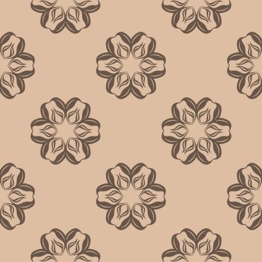 Bej renkli arka plan üzerinde kahverengi çiçek süsleme. Tekstil ve duvar kağıtları için seamless modeli