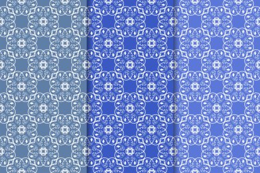 Çiçek süsler kümesi. Mavi dikey Dikişsiz desen. Duvar kağıdı arka plan