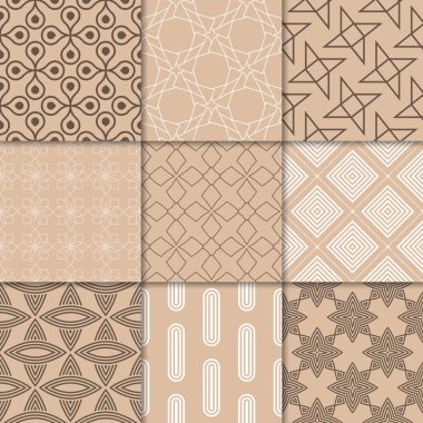 Kahverengi Bej geometrik süsler. Web, Tekstil ve duvar kağıtları için dikişsiz desen koleksiyonu