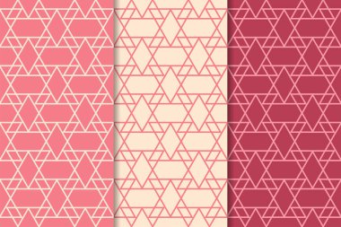 Kiraz kırmızısı geometrik süsler. Web, Tekstil ve duvar kağıtları için dikey Dikişsiz desen seti