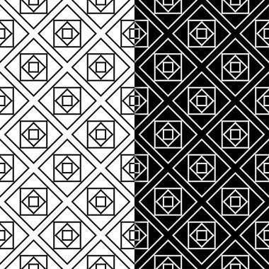 Siyah ve beyaz geometrik süsler. Web, Tekstil ve duvar kağıtları için dikişsiz desen seti