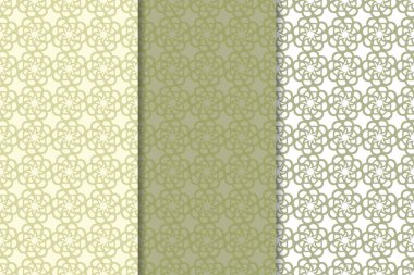 Zeytin yeşili çiçek arka planlar. Tekstil ve duvar kağıtları için dikişsiz desen seti