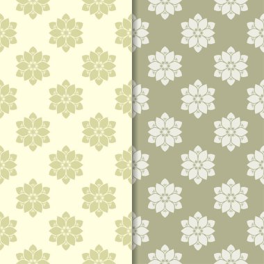 Zeytin yeşili çiçek arka planlar. Tekstil ve duvar kağıtları için dikişsiz desen seti