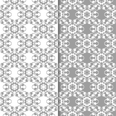 Beyaz ve gri çiçek arka planlar. Tekstil ve duvar kağıtları için dikişsiz desen seti