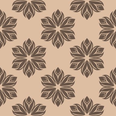 Bej renkli arka plan üzerinde kahverengi çiçek süsleme. Tekstil ve duvar kağıtları için seamless modeli
