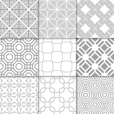 Işık gri geometrik süsler. Web, Tekstil ve duvar kağıtları için tarafsız Dikişsiz desen koleksiyonu