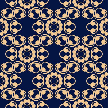 Koyu mavi zemin üzerine altın çiçek süsleme. Tekstil ve duvar kağıtları için seamless modeli