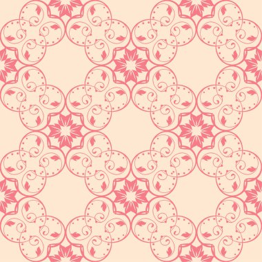 Bej renkli arka plan üzerinde kırmızı çiçekli süs. Tekstil ve duvar kağıtları için seamless modeli