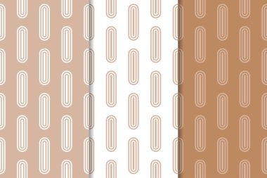 Kahverengi ve beyaz geometrik süsler. Web, Tekstil ve duvar kağıtları için dikişsiz desen seti