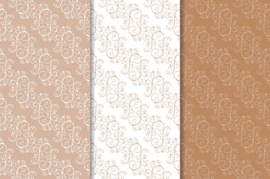 Kahverengi ve bej çiçek arka planlar kümesi. Tekstil ve duvar kağıtları için dikişsiz desen seti