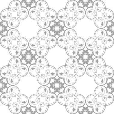 Beyaz arka plan üzerine açık gri çiçek süsleme. Tekstil ve duvar kağıtları için seamless modeli