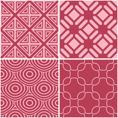 Geometrik desenler. Soluk kırmızı sorunsuz arka planlar kümesi. Vektör çizim