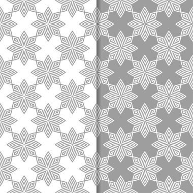 Gri ve beyaz geometrik süsler. Web, Tekstil ve duvar kağıtları için dikişsiz desen seti