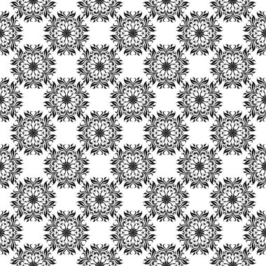 Beyaz arka planda siyah çiçek süsleme. Tekstil ve duvar kağıtları için seamless modeli