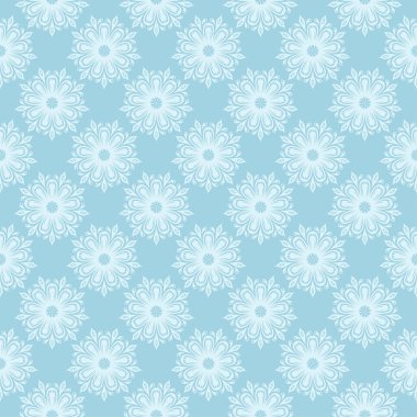 Mavi zemin üzerine beyaz çiçek süsleme. Tekstil ve duvar kağıtları için seamless modeli