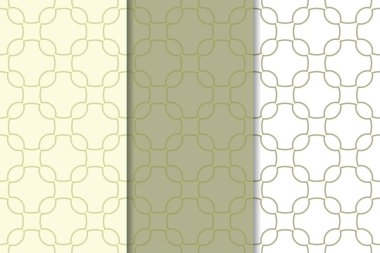 Zeytin yeşili ve beyaz geometrik süsler. Web, Tekstil ve duvar kağıtları için dikey Dikişsiz desen seti