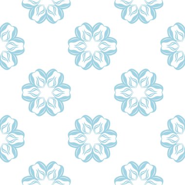 Beyaz zemin üzerine mavi çiçek süsleme. Tekstil ve duvar kağıtları için seamless modeli