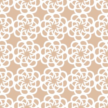 Bej renkli arka plan üzerinde beyaz çiçek süsleme. Tekstil ve duvar kağıtları için seamless modeli