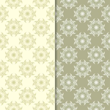 Zeytin yeşili çiçek süs arka planlar. Tekstil ve duvar kağıtları için dikişsiz desen seti