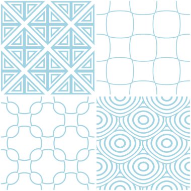 Geometrik desenler. Beyaz mavi öğeleri kümesi. Sorunsuz arka planlar. Vektör çizim