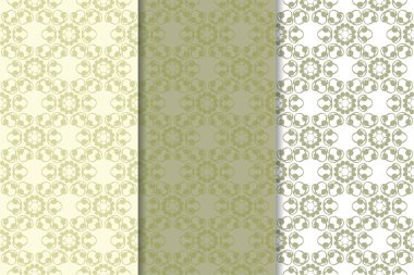 Zeytin yeşili çiçek arka planlar. Tekstil ve duvar kağıtları için dikişsiz desen seti