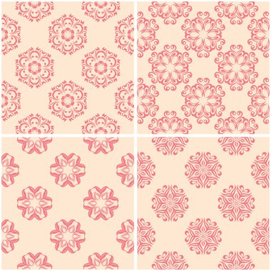 Çiçek desenleri. Dizi sorunsuz arka plan bej ve kırmızı. Vektör çizim