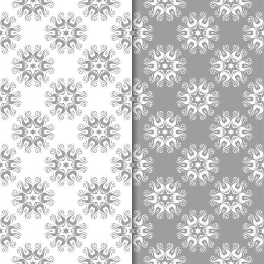Beyaz ve gri çiçek arka planlar. Tekstil ve duvar kağıtları için dikişsiz desen seti