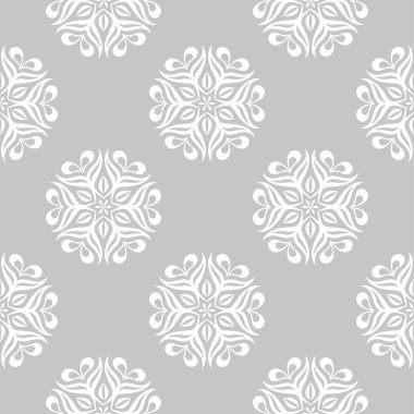 Gri arka plan üzerinde beyaz çiçek süsleme. Tekstil ve duvar kağıtları için seamless modeli