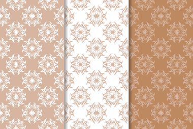 Çiçek süsler kümesi. Kahverengi, bej ve beyaz Dikişsiz desen Tekstil ve duvar kağıtları için