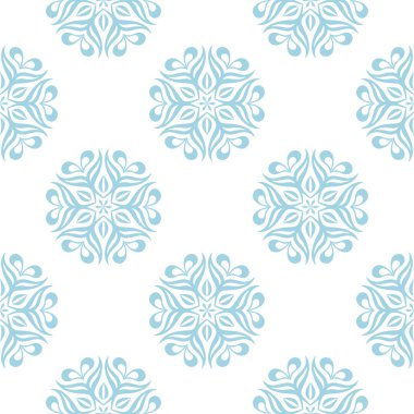 Beyaz zemin üzerine mavi çiçek süsleme. Tekstil ve duvar kağıtları için seamless modeli