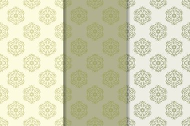 Çiçek süsler kümesi. Zeytin yeşil dikey Dikişsiz desen seti. Duvar kağıdı arka plan