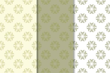 Zeytin yeşili çiçek arka planlar. Tekstil ve duvar kağıtları için dikişsiz desen seti