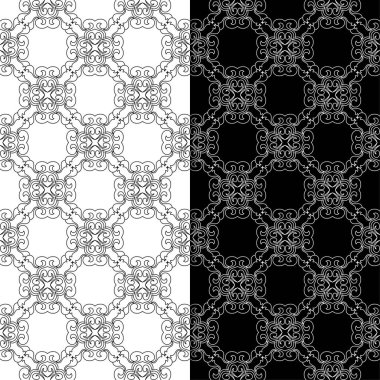 Siyah ve beyaz çiçek arka planlar. Tekstil ve duvar kağıtları için dikişsiz desen seti