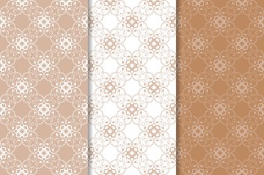 Kahverengi çiçek arka planlar. Tekstil ve duvar kağıtları için dikişsiz desen seti