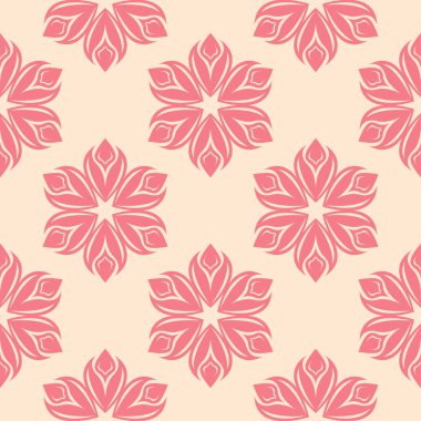 Bej renkli arka plan üzerinde kırmızı çiçekli süs. Tekstil ve duvar kağıtları için seamless modeli