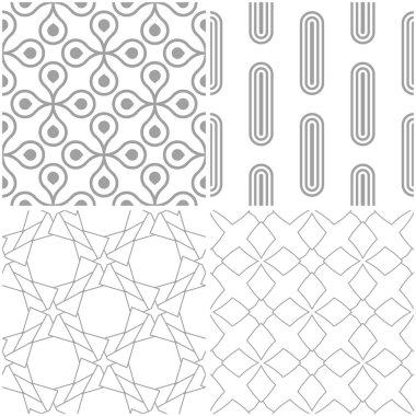 Geometrik desenler. Işık gri ve beyaz sorunsuz arka planlar kümesi. Vektör çizim