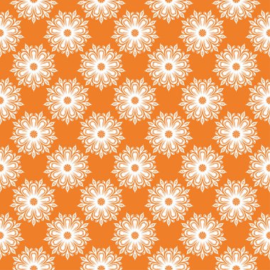 Beyaz çiçek süsleme portakal. Tekstil ve duvar kağıtları için seamless modeli