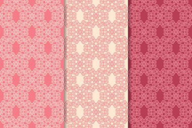 Kırmızı çiçekli süsler kümesi. Kiraz pembe dikey Dikişsiz desen. Duvar kağıdı arka plan