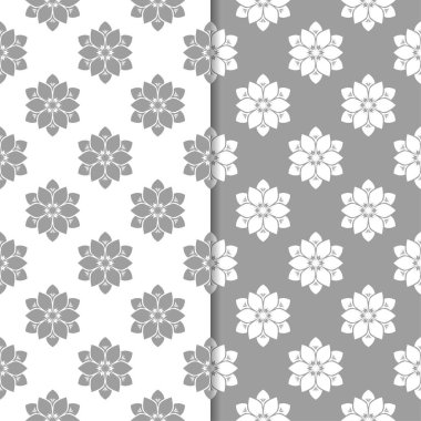 Beyaz ve gri çiçek arka planlar. Tekstil ve duvar kağıtları için dikişsiz desen seti