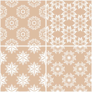Çiçek desenleri. Sorunsuz arka plan bej ve beyaz dizi. Vektör çizim