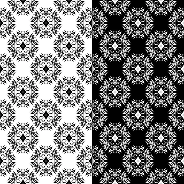 Black White Floral Backgrounds Set Seamless Patterns Textile Wallpapers — Stock Vector