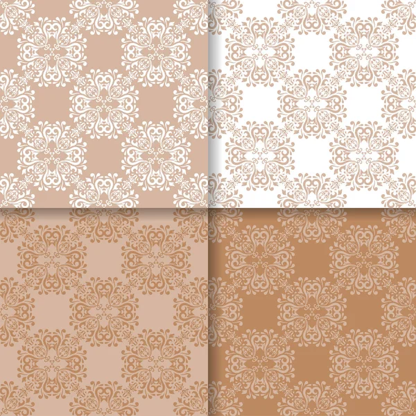 Set Floral Ornaments Brown Beige Seamless Patterns Wallpapers Fabric Vector — Stock Vector
