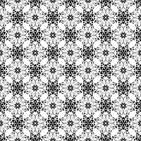 Zwarte Bloemen Ornament Witte Naadloze Achtergrond Naadloze Patroon Voor Textiel — Stockvector