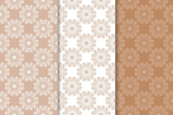 Fondos Florales Marrón Conjunto Patrones Sin Costura Para Textiles Fondos — Vector de stock