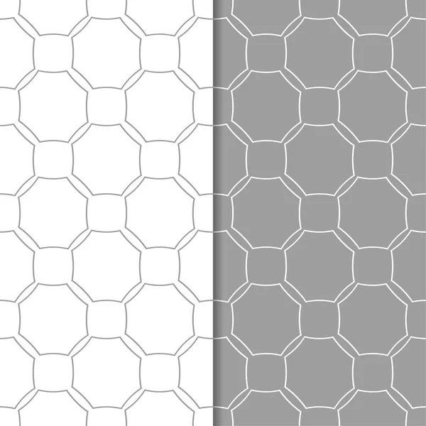 グレーと白の幾何学的な装飾品 Web テキスタイルや壁紙のためのシームレスなパターンのセット — ストックベクタ