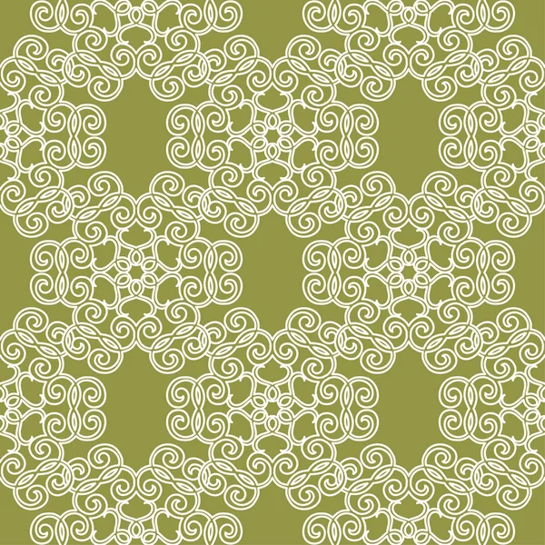 Ornement Floral Blanc Sur Fond Vert Olive Modèle Sans Couture — Image vectorielle