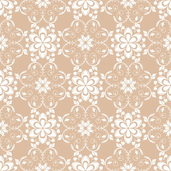Weißer Blumenschmuck Auf Beigem Nahtlosem Hintergrund Nahtloses Muster Für Textilien — Stockvektor