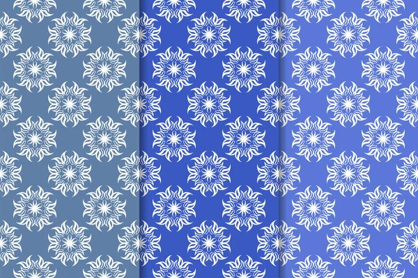 Set Blue Floral Decoratieve Ontwerpen Verticale Naadloze Patronen Voor Behang — Stockvector