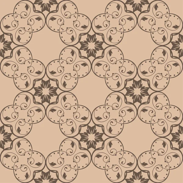 Ornement Floral Brun Sur Fond Beige Modèle Sans Couture Pour — Image vectorielle